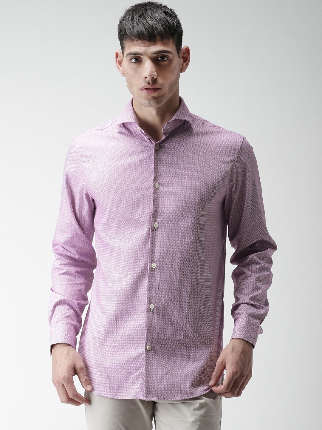 

SELECTED Men Purple & White Regular Fit Checked Formal Shirt