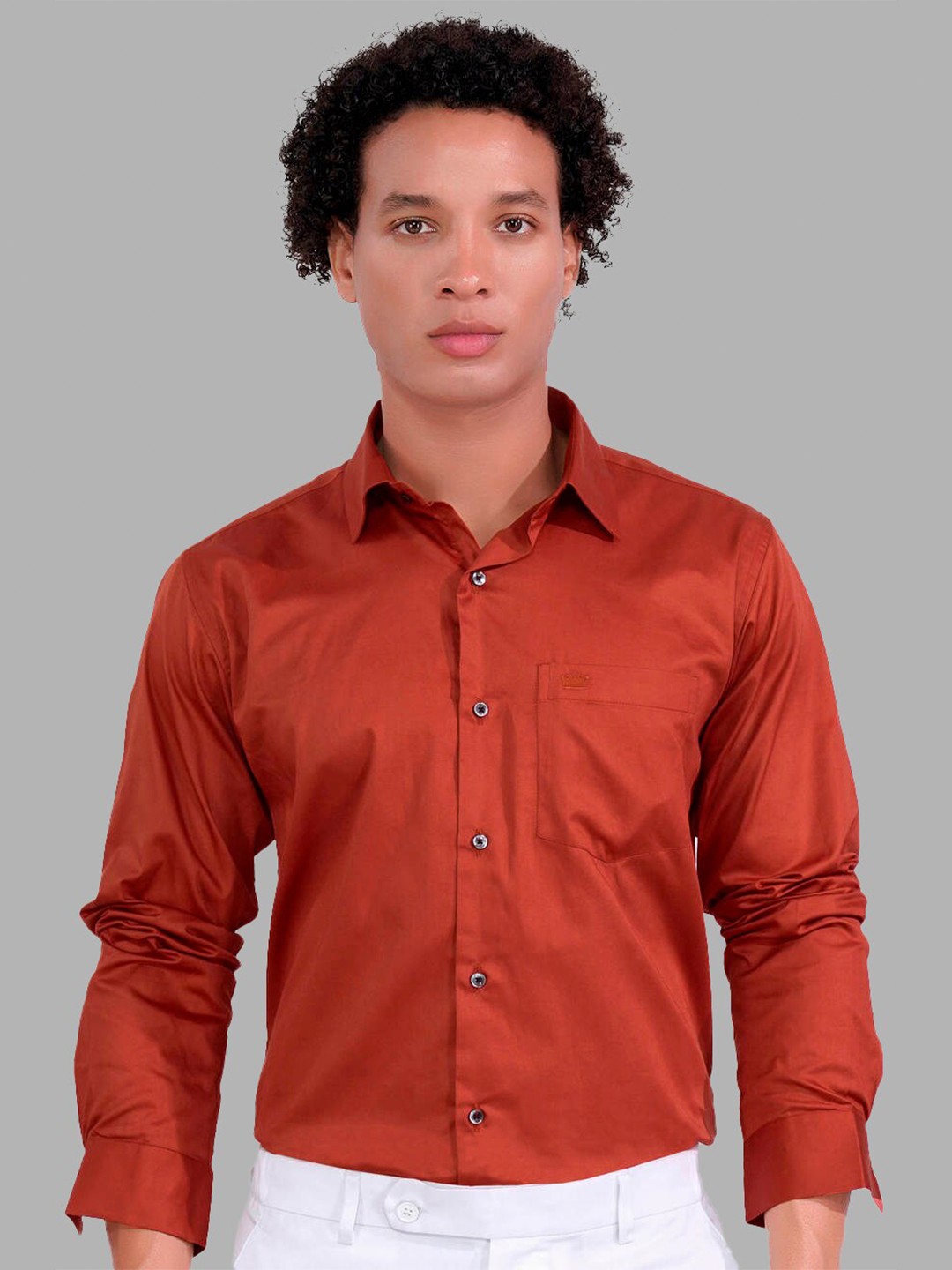 

FRENCH CROWN Standard Regular Fit Spread Collar Long Sleeves Cotton Casual Shirt, Orange