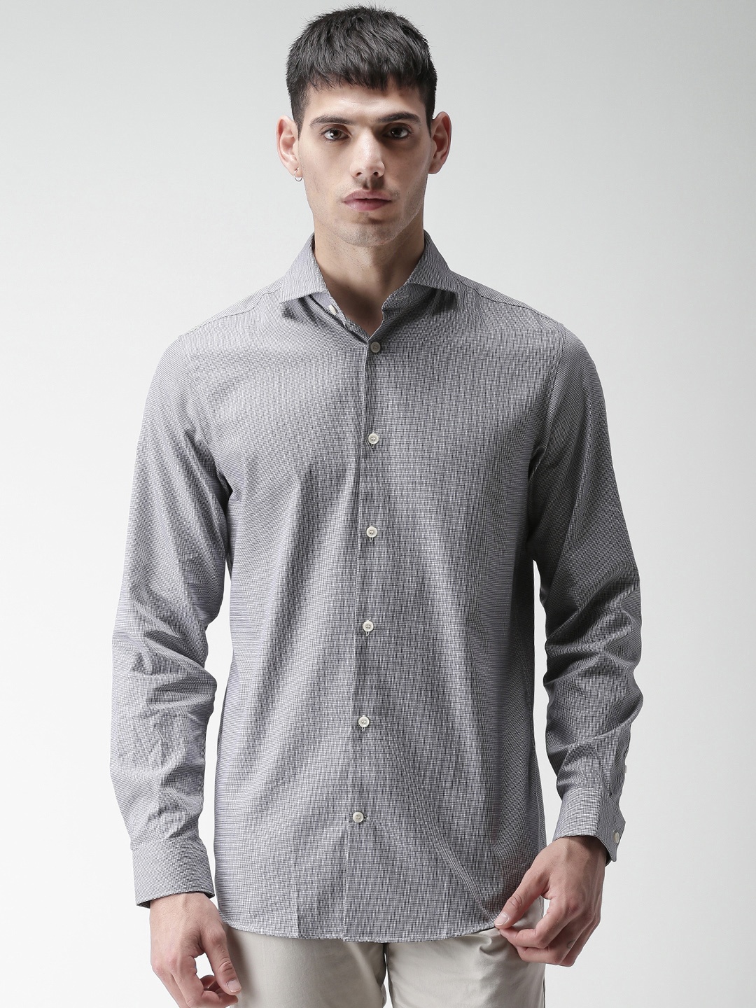 

SELECTED Men Black & White Slim Fit Checked Formal Shirt