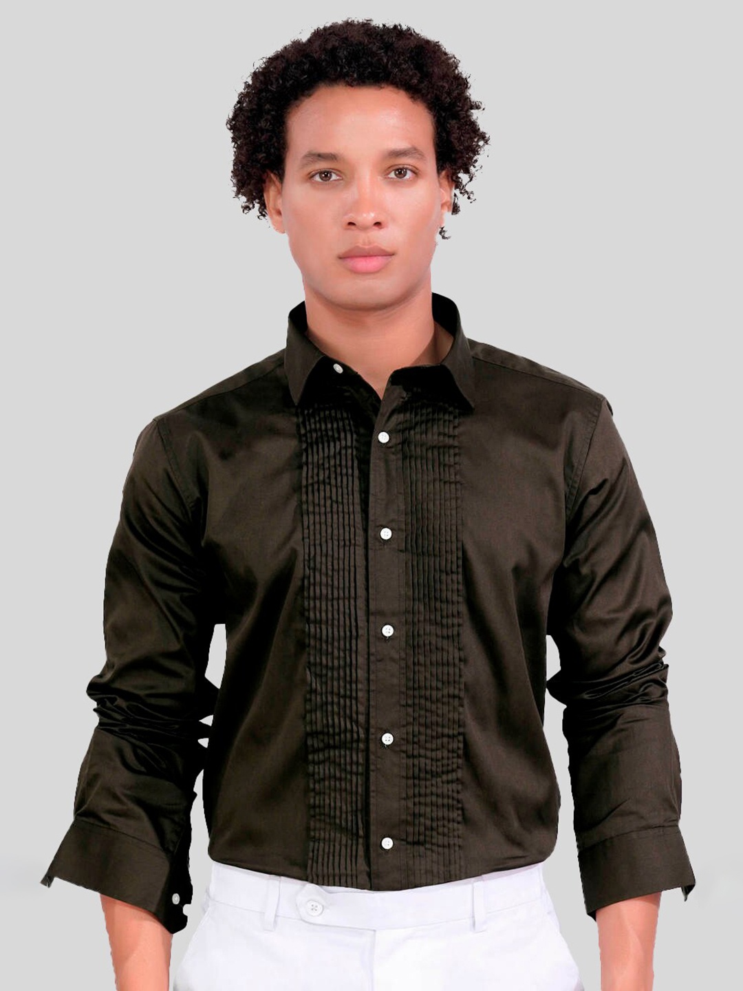 

FRENCH CROWN Standard Spread Collar Cotton Casual Shirt, Brown