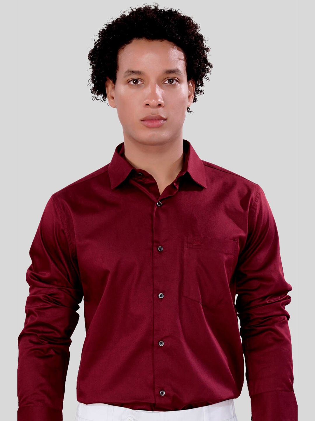 

FRENCH CROWN Standard Spread Collar Cotton Casual Shirt, Red