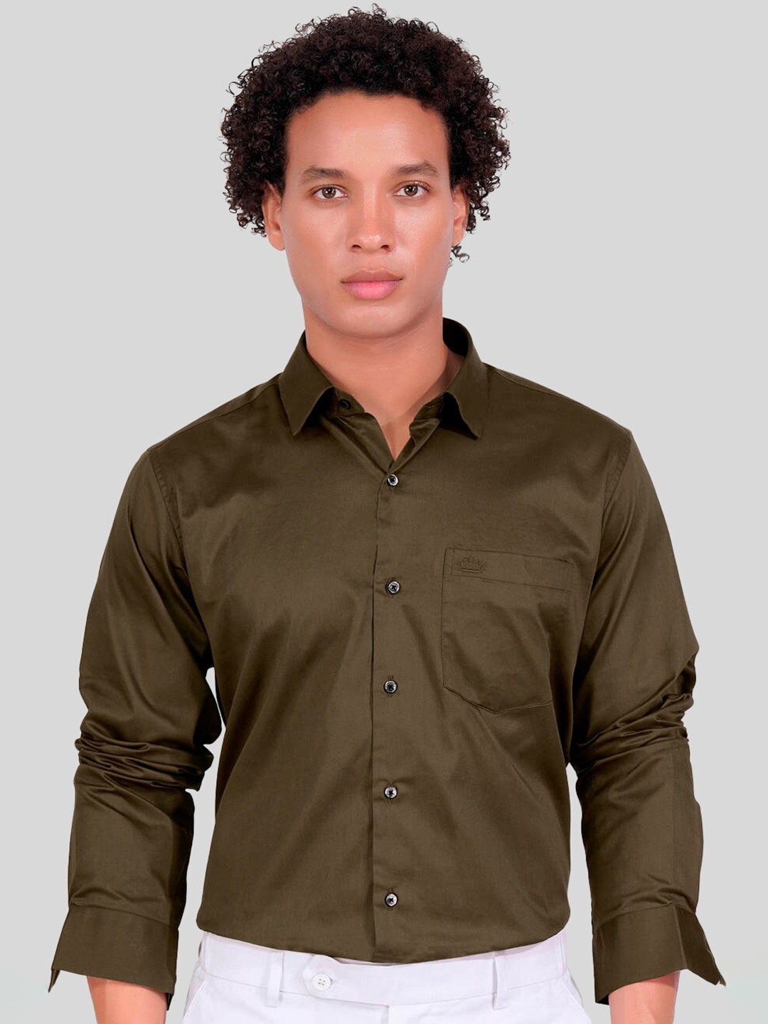 

FRENCH CROWN Standard Spread Collar Cotton Casual Shirt, Brown