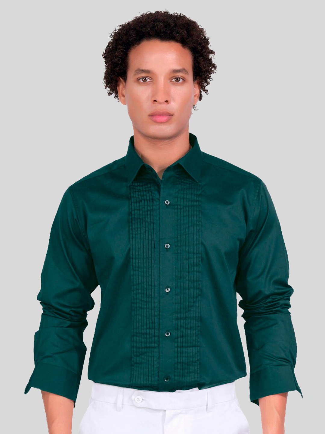 

FRENCH CROWN Standard Spread Collar Cotton Casual Shirt, Teal