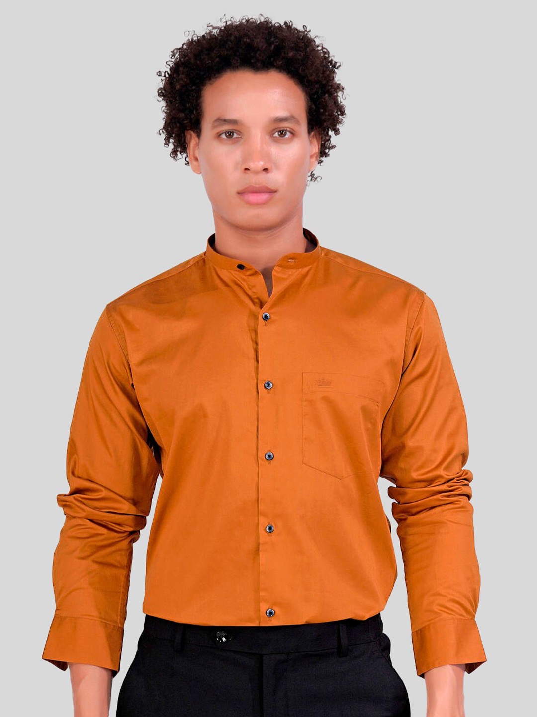 

FRENCH CROWN Standard Band Collar Cotton Formal Shirt, Orange