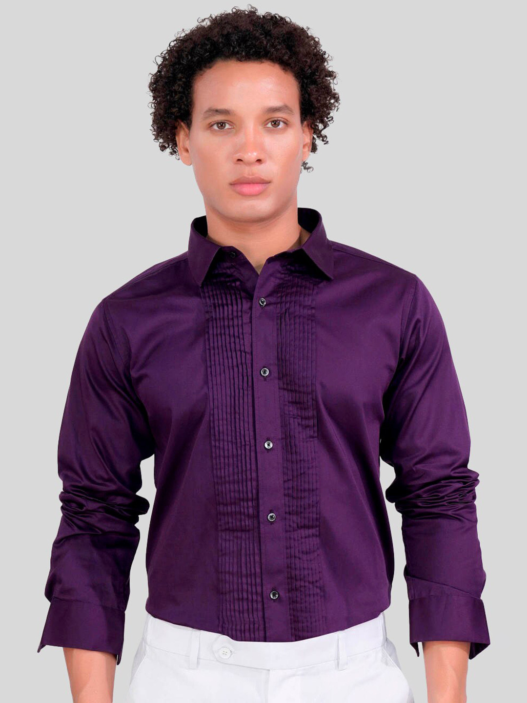 

FRENCH CROWN Standard Spread Collar Cotton Casual Shirt, Purple