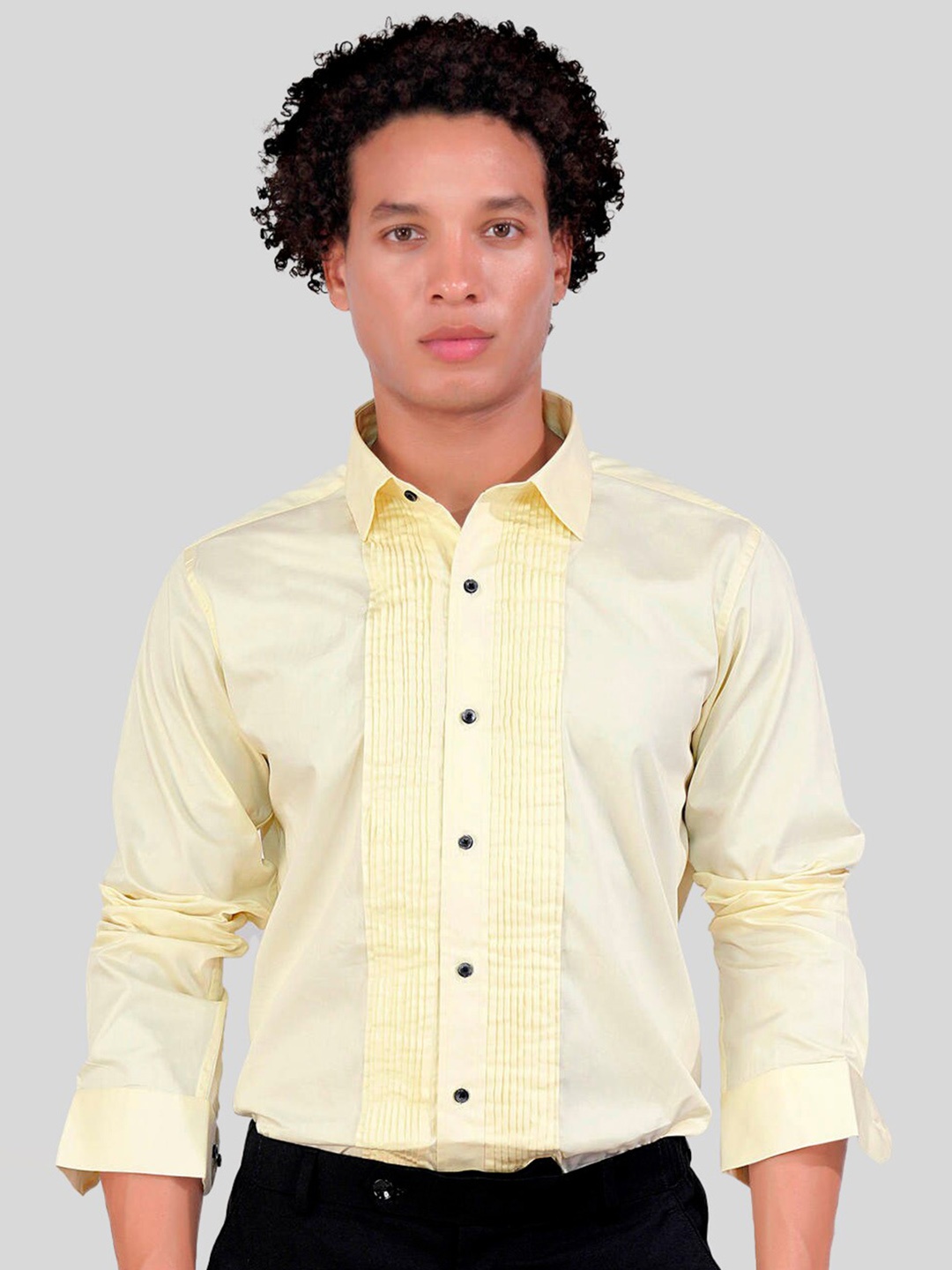 

FRENCH CROWN Standard Opaque Cotton Tuxedo Casual Shirt, Yellow