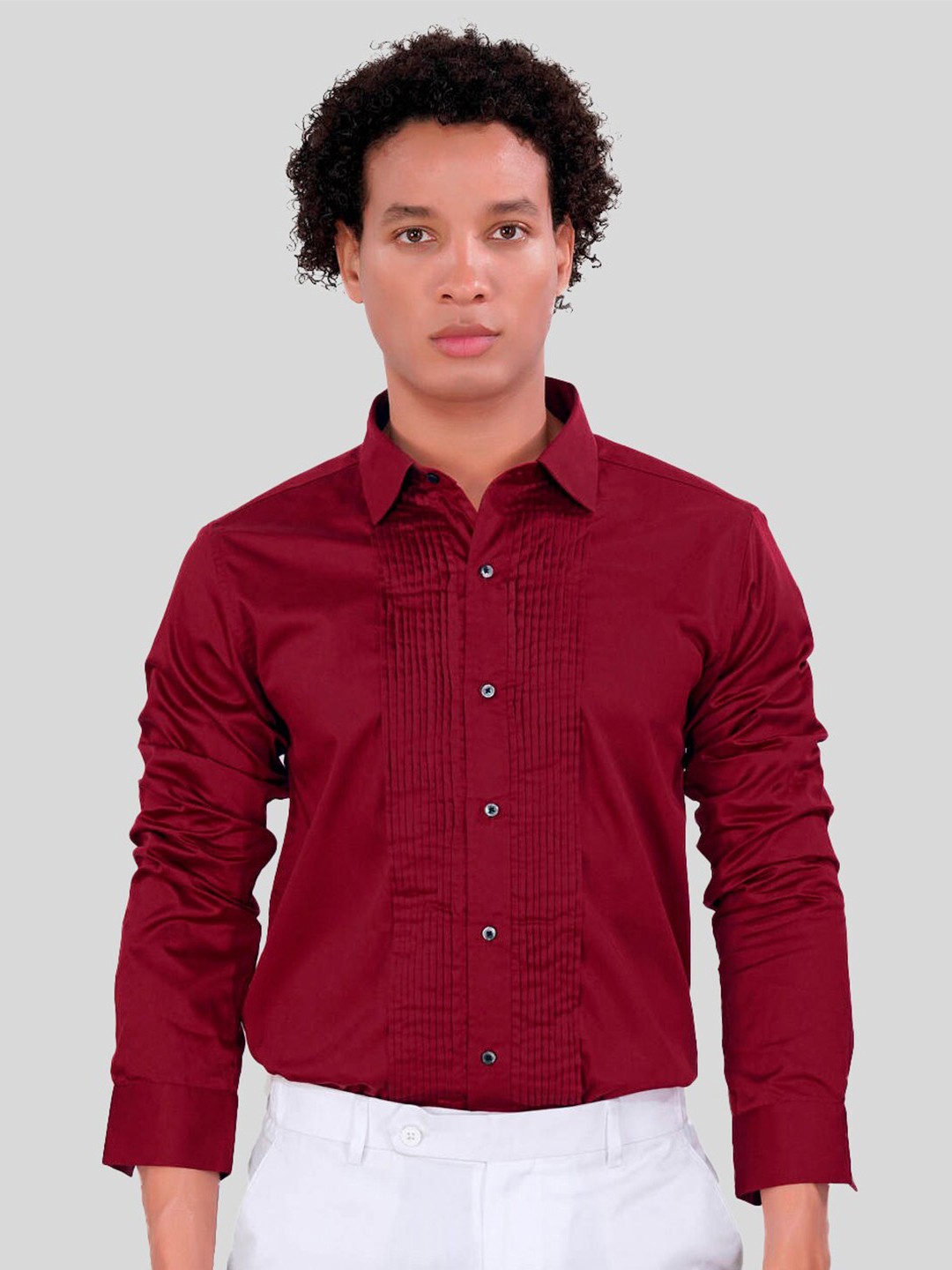 

FRENCH CROWN Standard Opaque Cotton Casual Shirt, Red