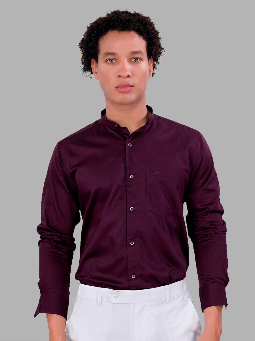 

FRENCH CROWN Standard Band Collar Cotton Formal Shirt, Purple