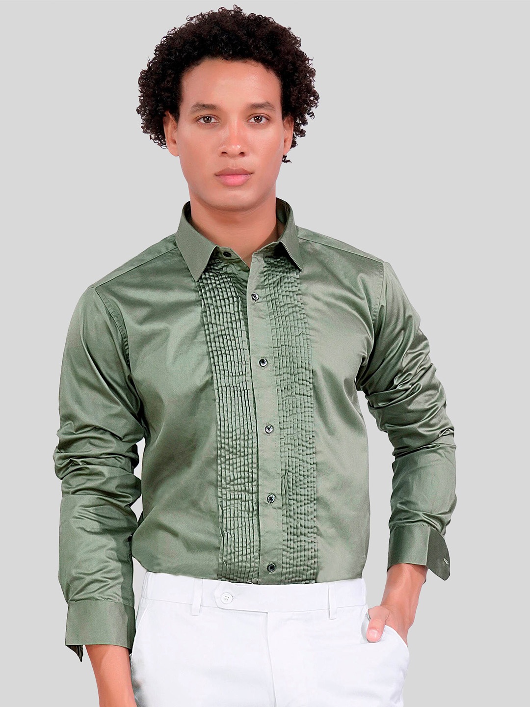 

FRENCH CROWN Standard Cotton Casual Shirt, Green