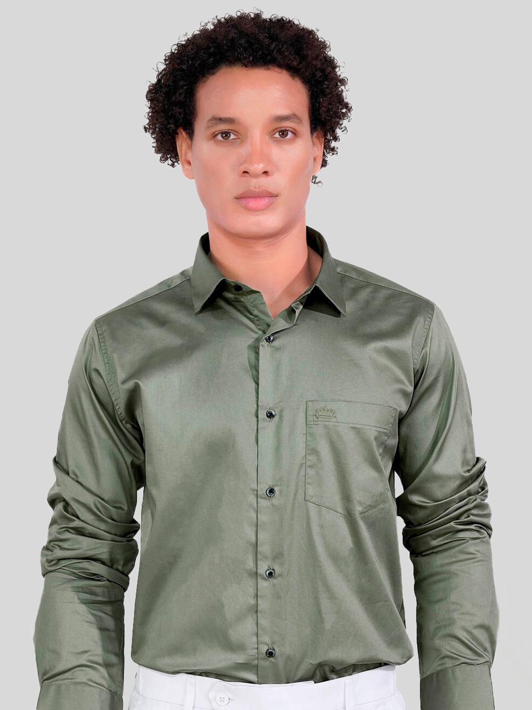 

FRENCH CROWN Standard Regular Fit Opaque Cotton Casual Shirt, Green