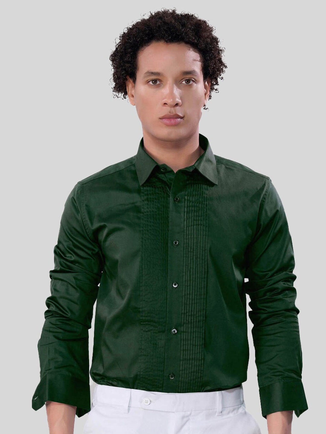 

FRENCH CROWN Standard Regular Fit Spread Collar Cotton Casual Shirt, Green