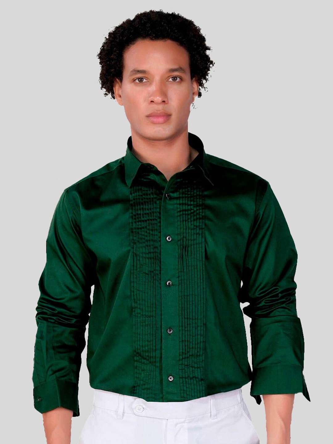 

FRENCH CROWN Standard Spread Collar Cotton Casual Shirt, Green