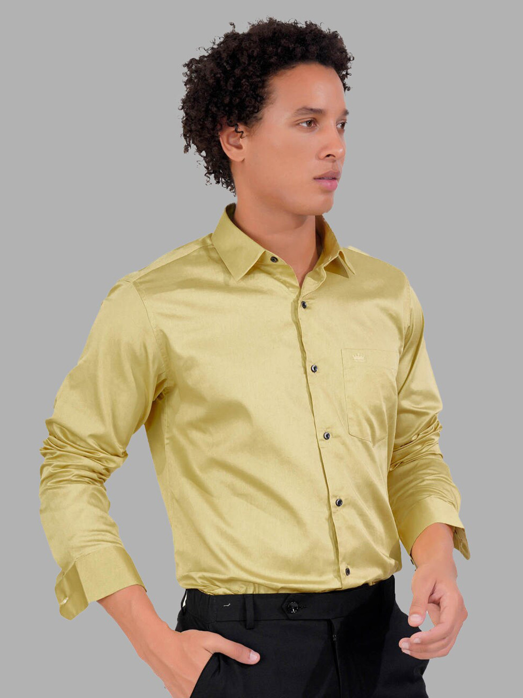 

FRENCH CROWN Standard Regular Fit Opaque Cotton Casual Shirt, Yellow