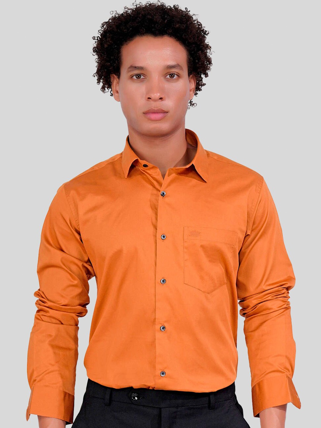

FRENCH CROWN Standard Regular Fit Opaque Cotton Casual Shirt, Orange