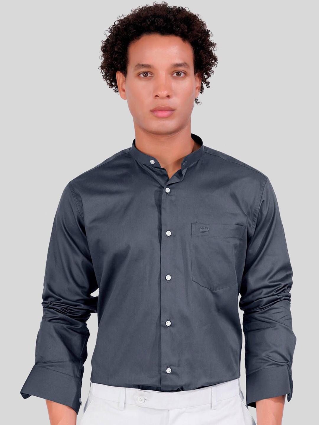 

FRENCH CROWN Spread Collar Standard Formal Cotton Shirt, Grey