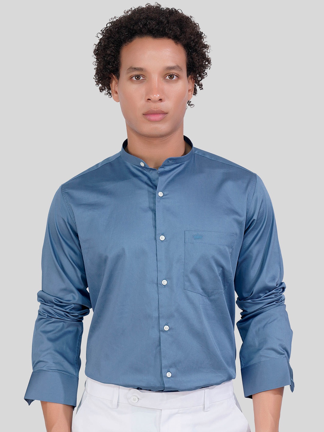 

FRENCH CROWN Spread Collar Standard Formal Cotton Shirt, Blue