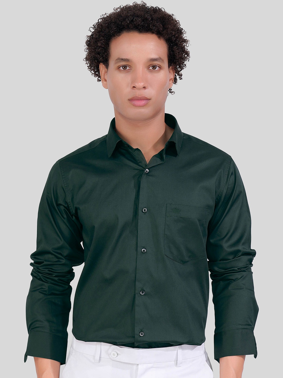 

FRENCH CROWN Standard Spread Collar Cotton Casual Shirt, Green