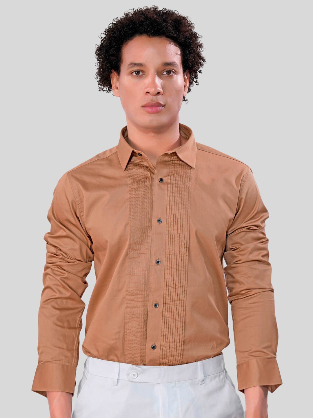 

FRENCH CROWN Standard Regular Fit Spread Collar Cotton Casual Shirt, Brown