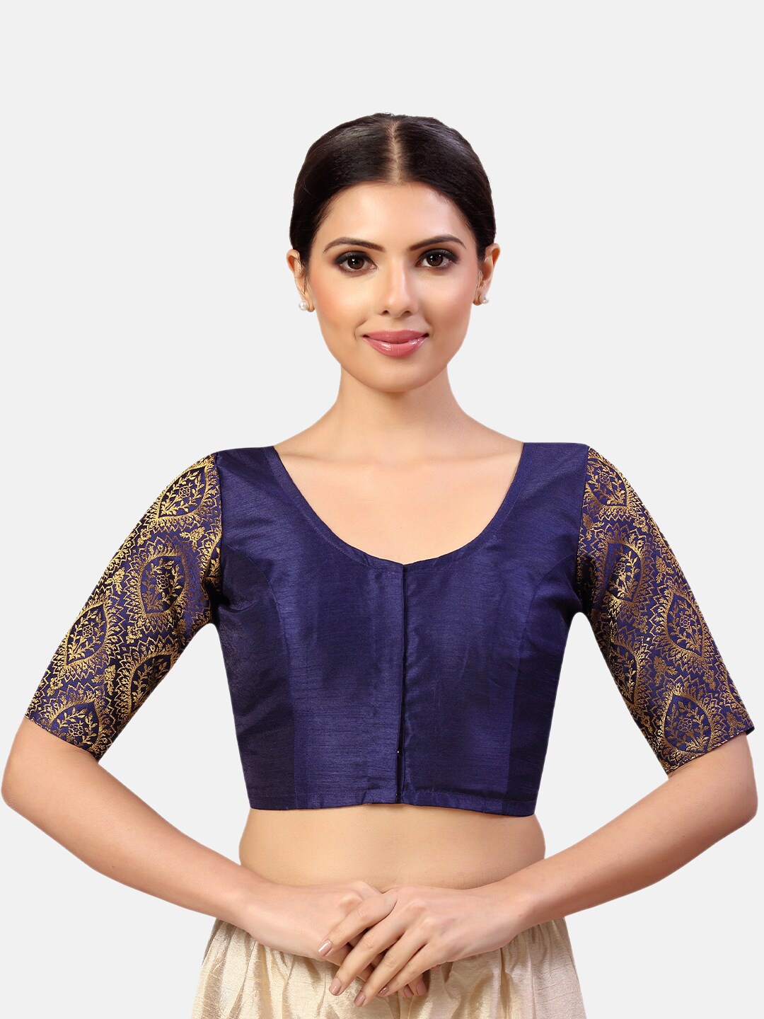 

Studio Shringaar Brocade Sleeves Saree Blouse, Navy blue