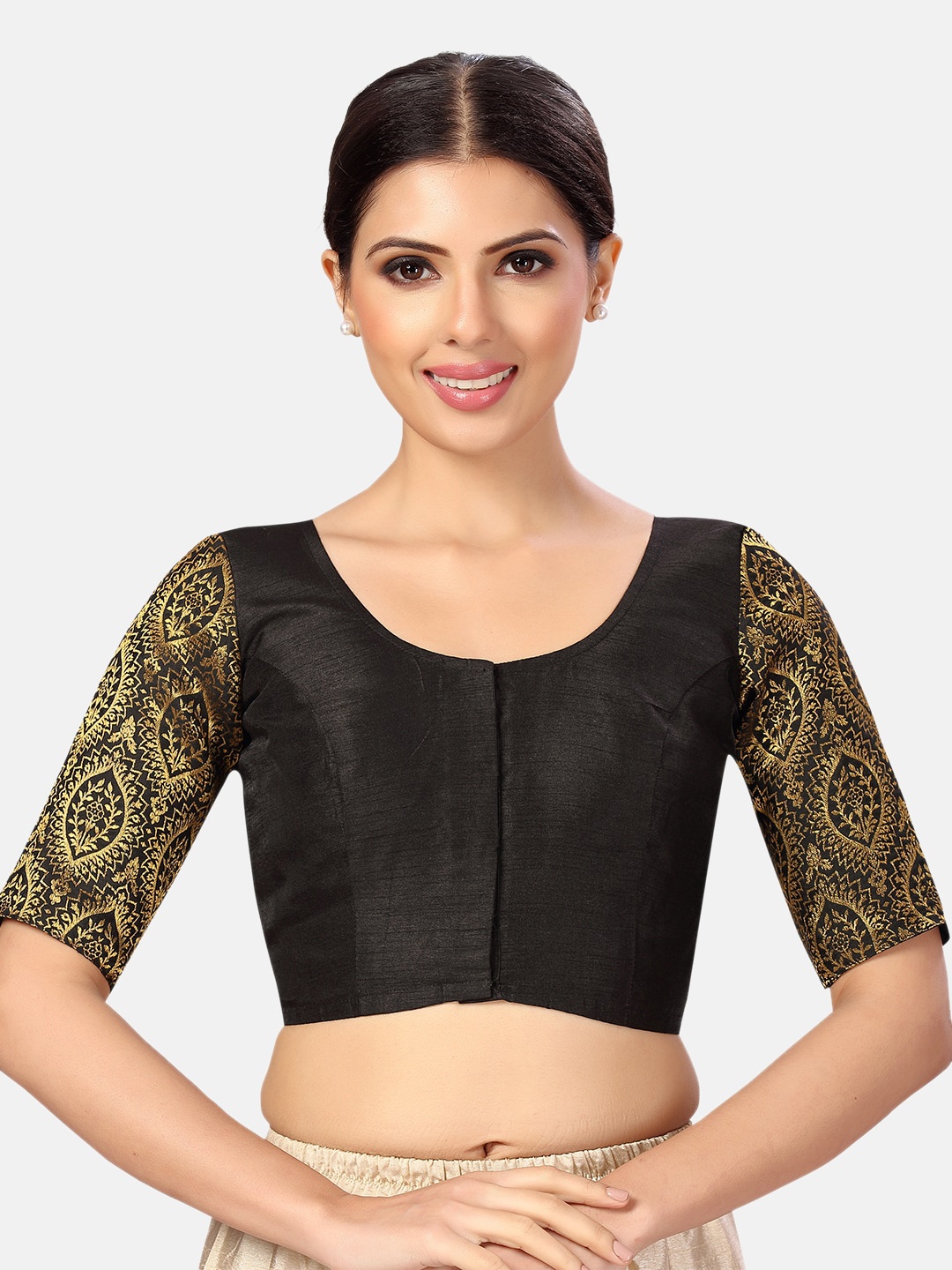 

Studio Shringaar Brocade Sleeves Saree Blouse, Black