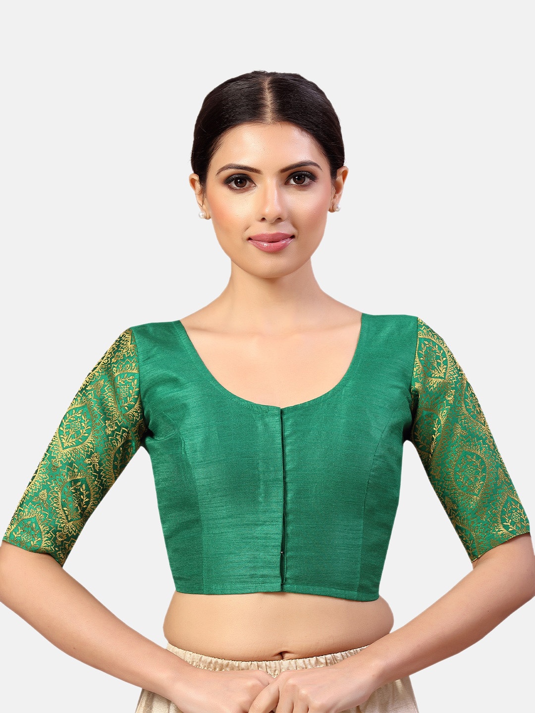 

Studio Shringaar Brocade Sleeves Saree Blouse, Green