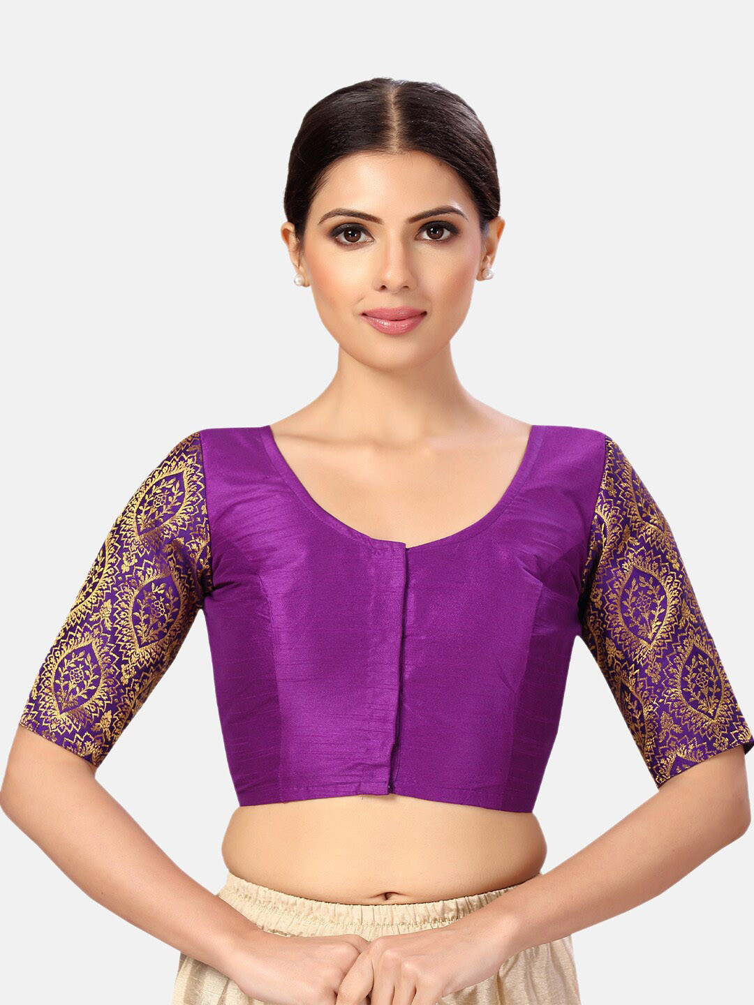 

Studio Shringaar Woven Design Brocade Sleeve Saree Blouse, Purple