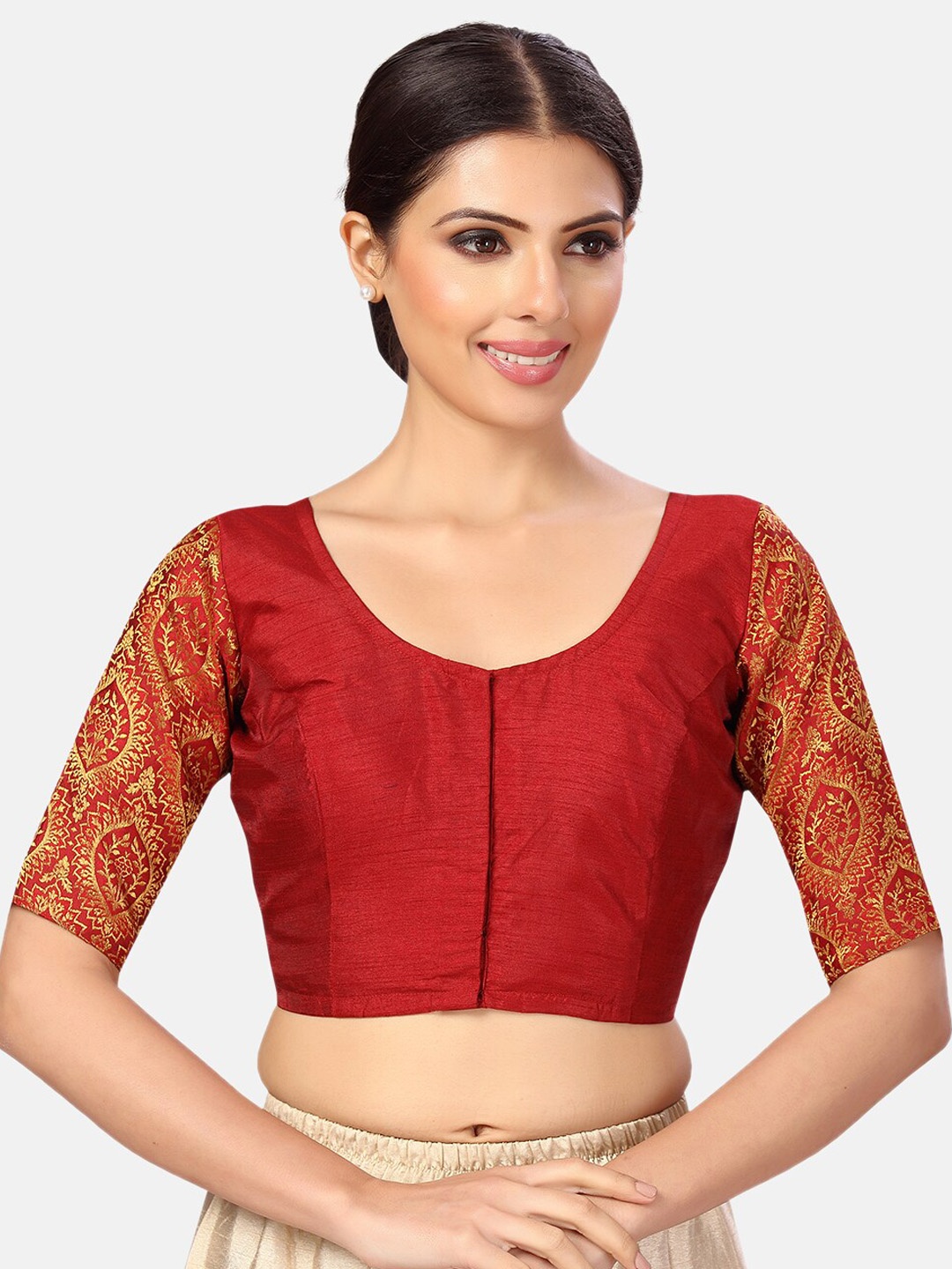 

Studio Shringaar Woven Design Brocade Sleeve Saree Blouse, Maroon