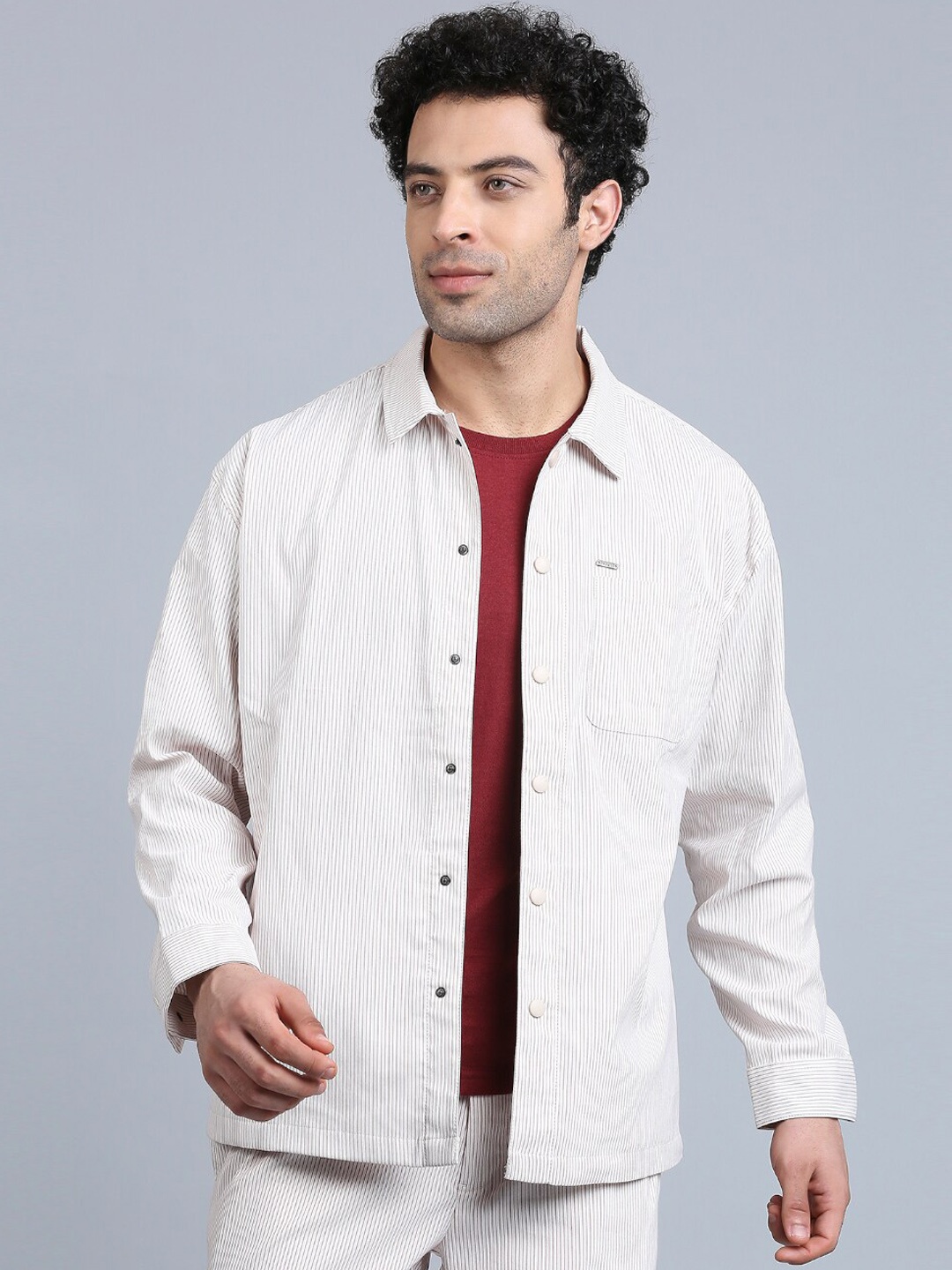 

ONEMILE Vertical Striped Shacket, Red
