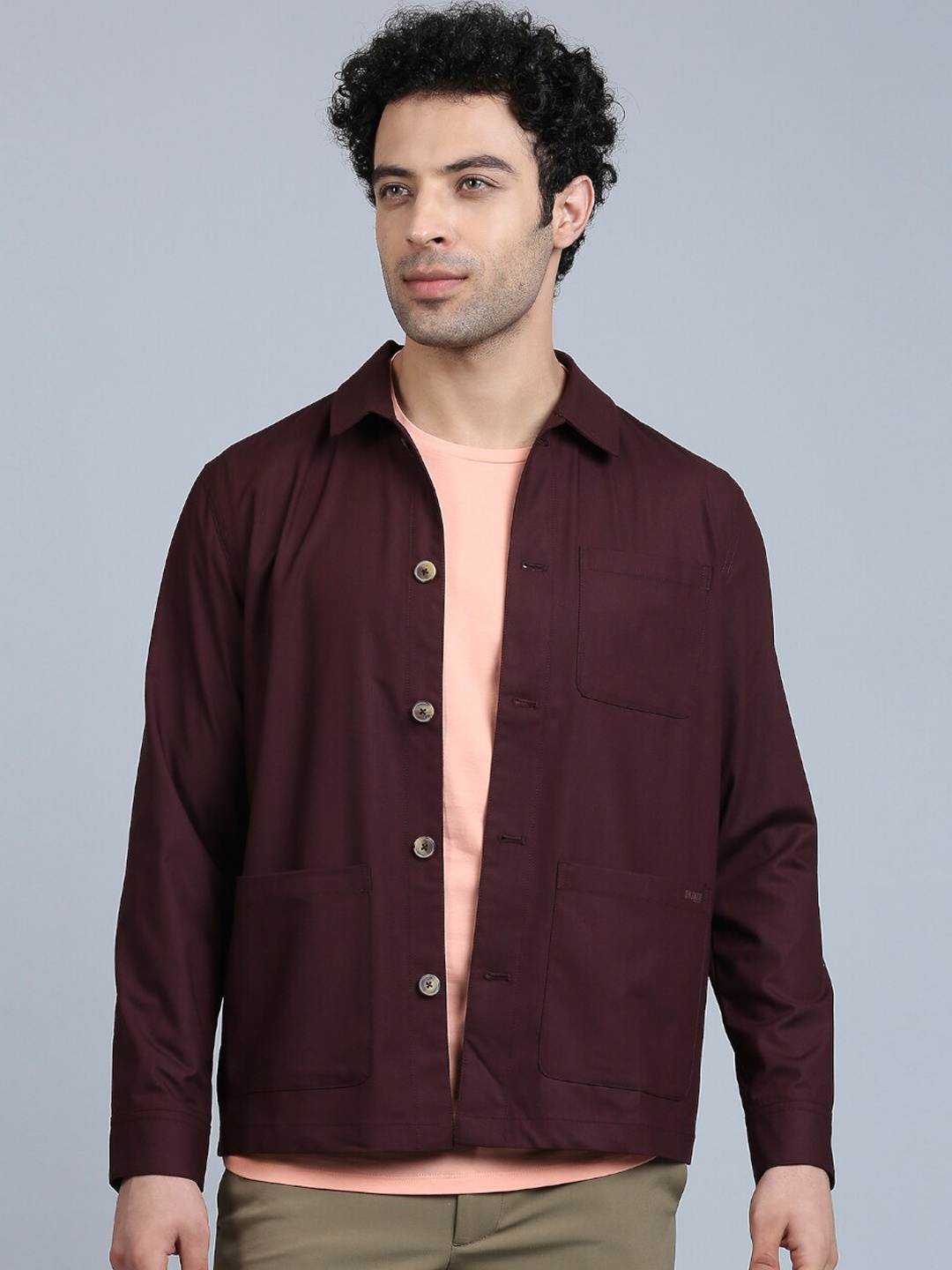 

ONEMILE Spread Collar Shacket, Maroon