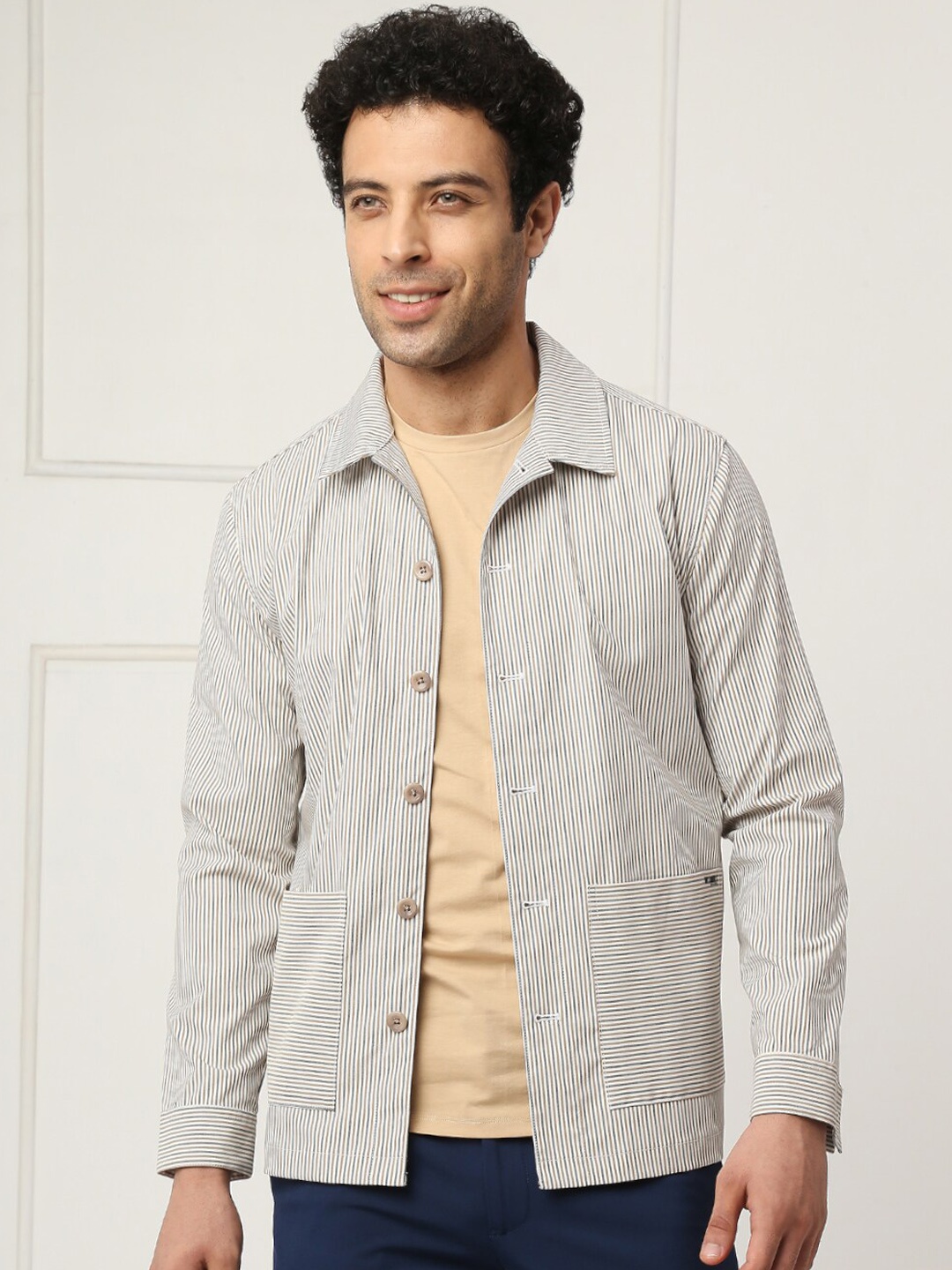 

ONEMILE Striped Spread Collar Shacket, Yellow