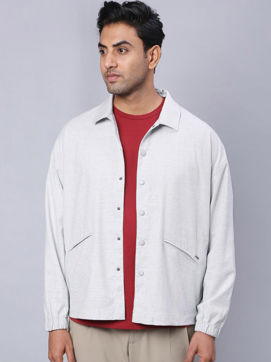 

ONEMILE Micro Ditsy Printed Spread Collar Shacket, Grey