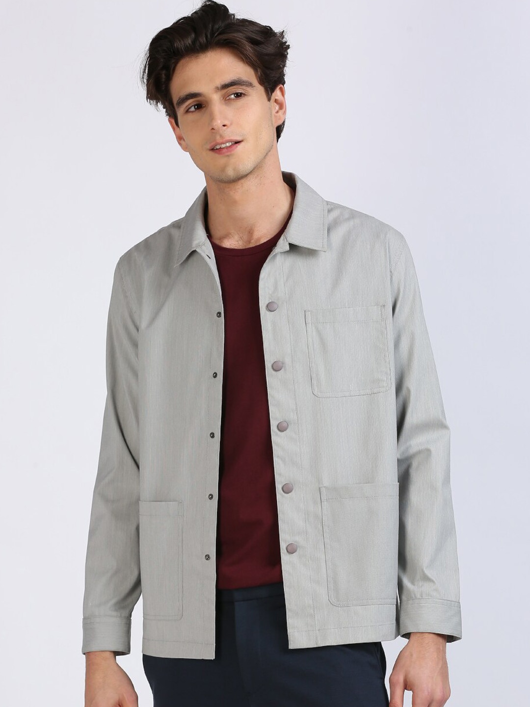 

ONEMILE Spread Collar Shacket, Grey