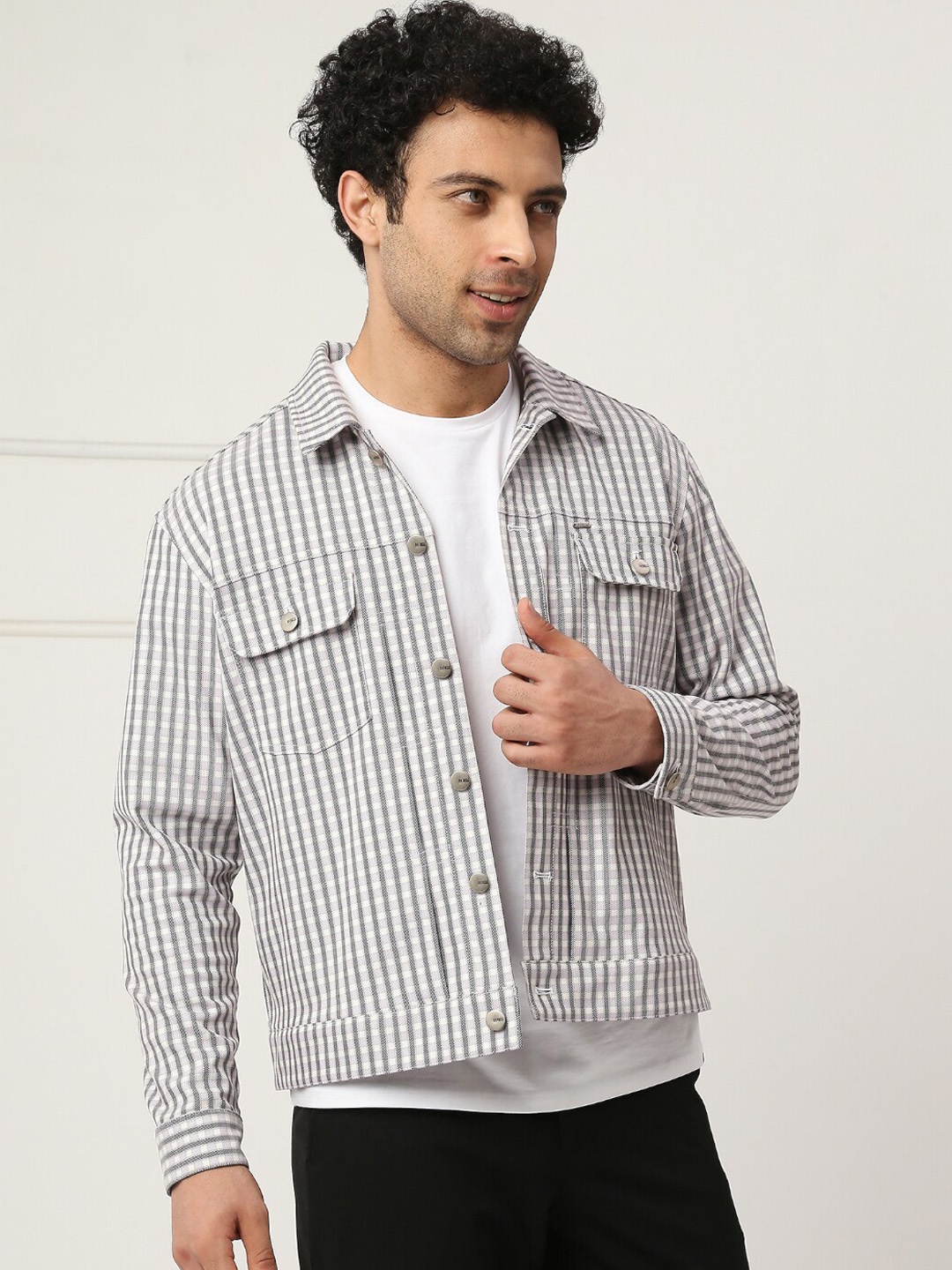 

ONEMILE Micro Checked Long Sleeve Shacket, Violet