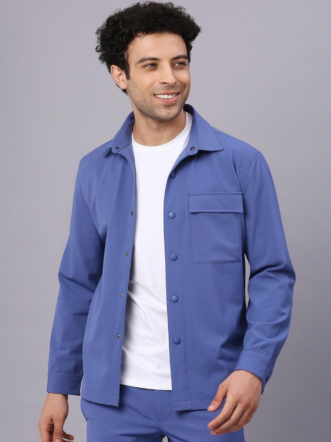 

ONEMILE Spread Collar Long Sleeve Shacket, Blue