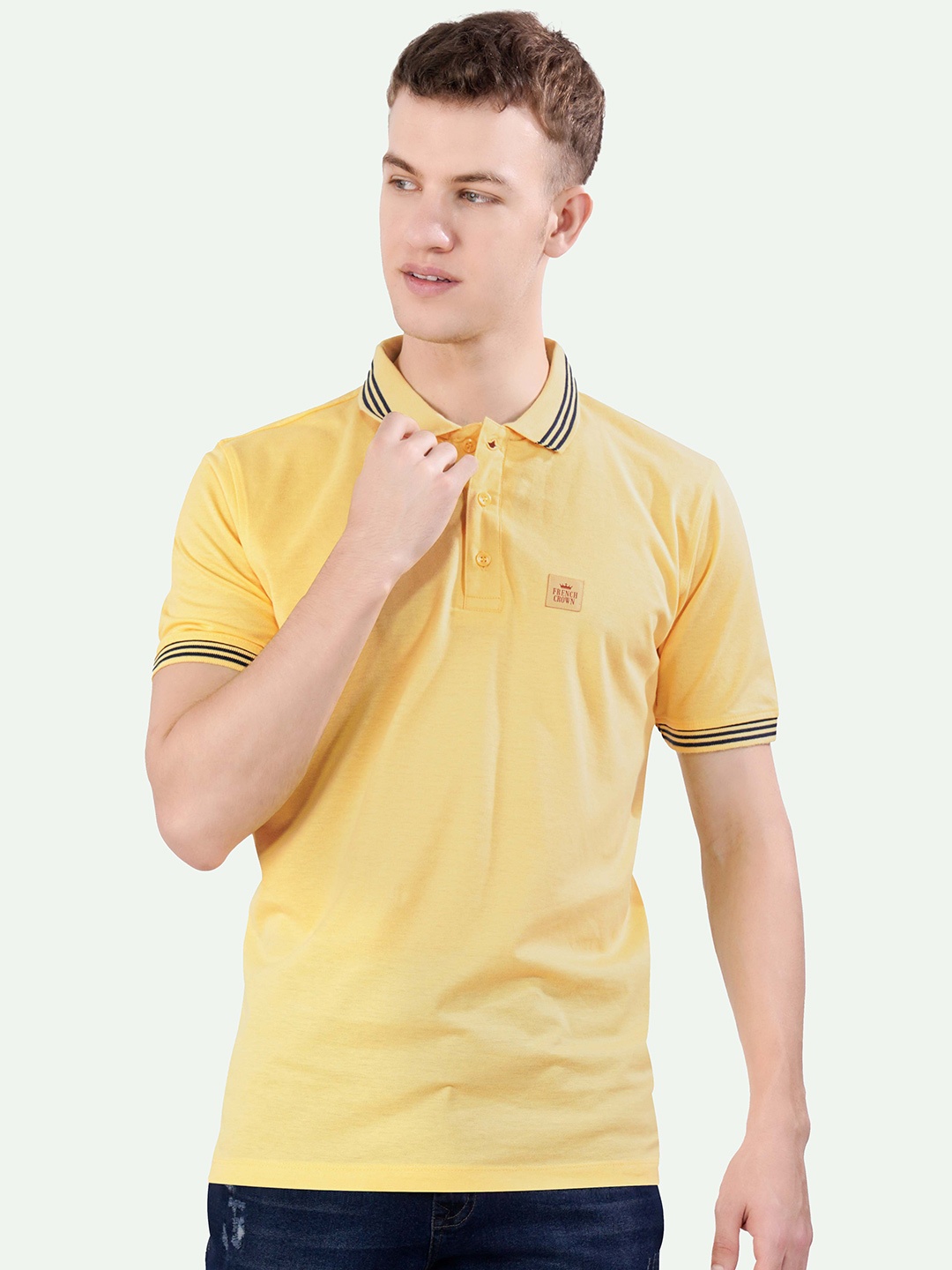 

FRENCH CROWN Regular Fit Polo Collar Short Sleeve Cotton T-shirt, Yellow