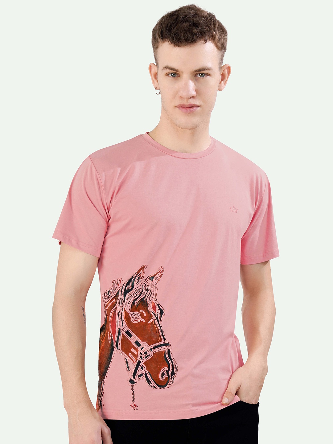 

FRENCH CROWN Graphic Printed Embellished T-shirt, Pink
