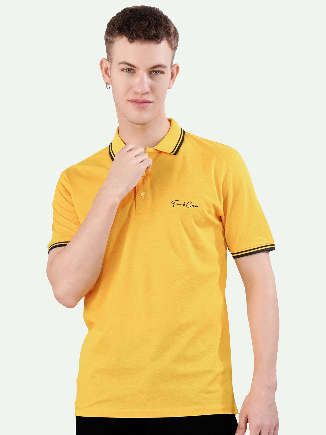 

FRENCH CROWN Polo Collar Short Sleeves Cotton T-shirt, Yellow