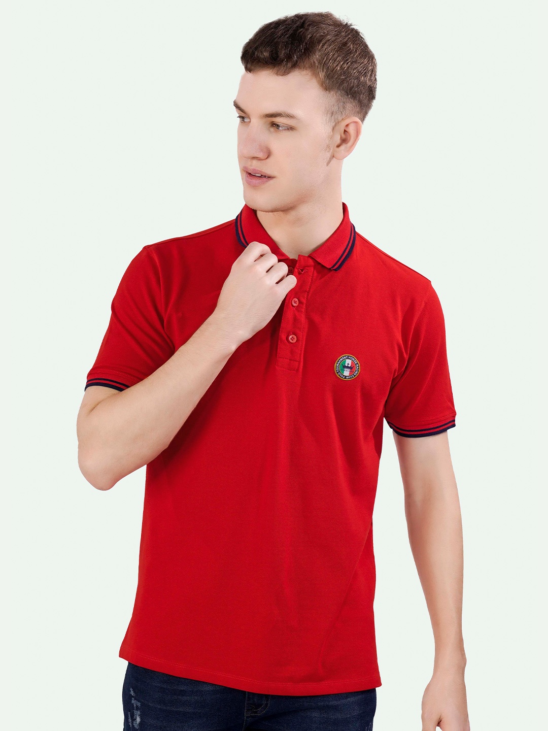 

FRENCH CROWN Polo Collar Short Sleeves Cotton T-shirt, Red