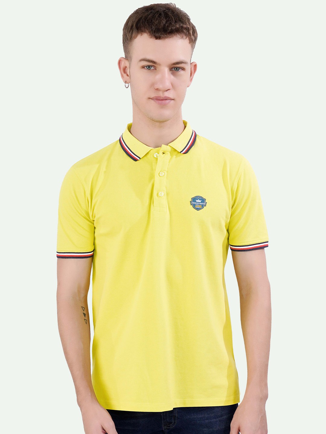 

FRENCH CROWN Regular Fit Polo Collar Short Sleeve Cotton T-shirt, Yellow