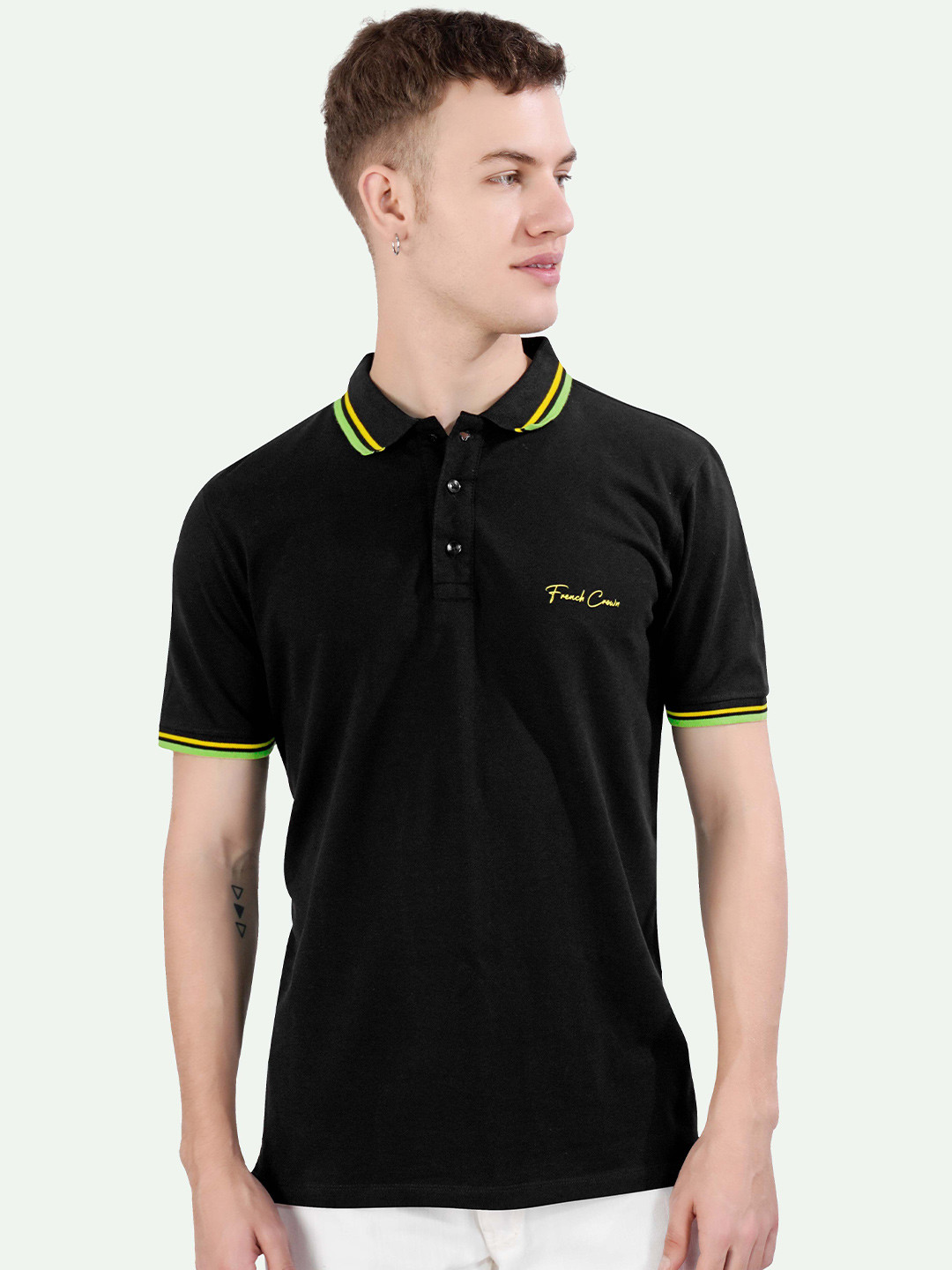 

FRENCH CROWN Polo Collar Short Sleeves Cotton T-shirt, Black
