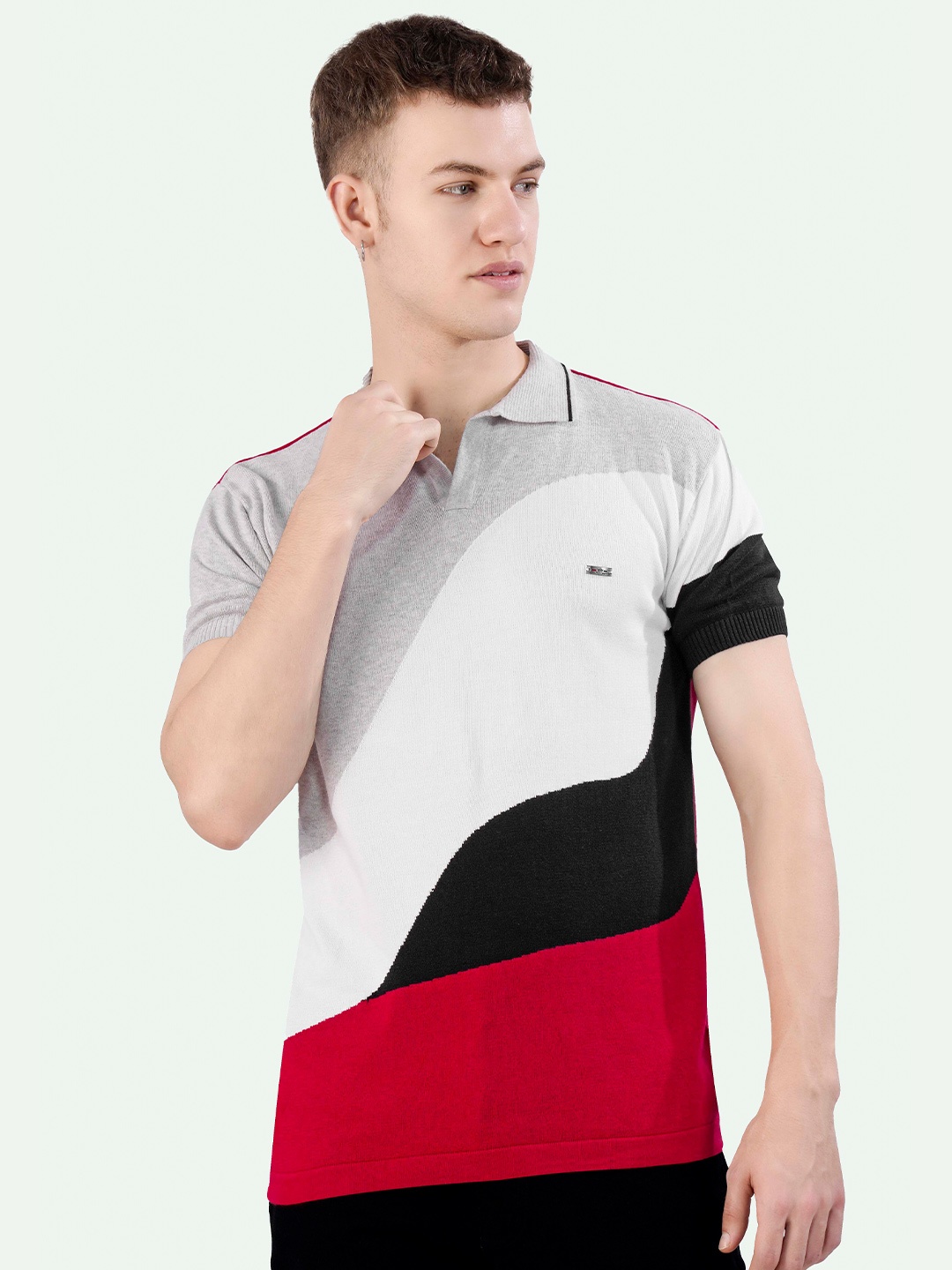 

FRENCH CROWN Colourblocked Polo Collar Cotton T-shirt, Grey