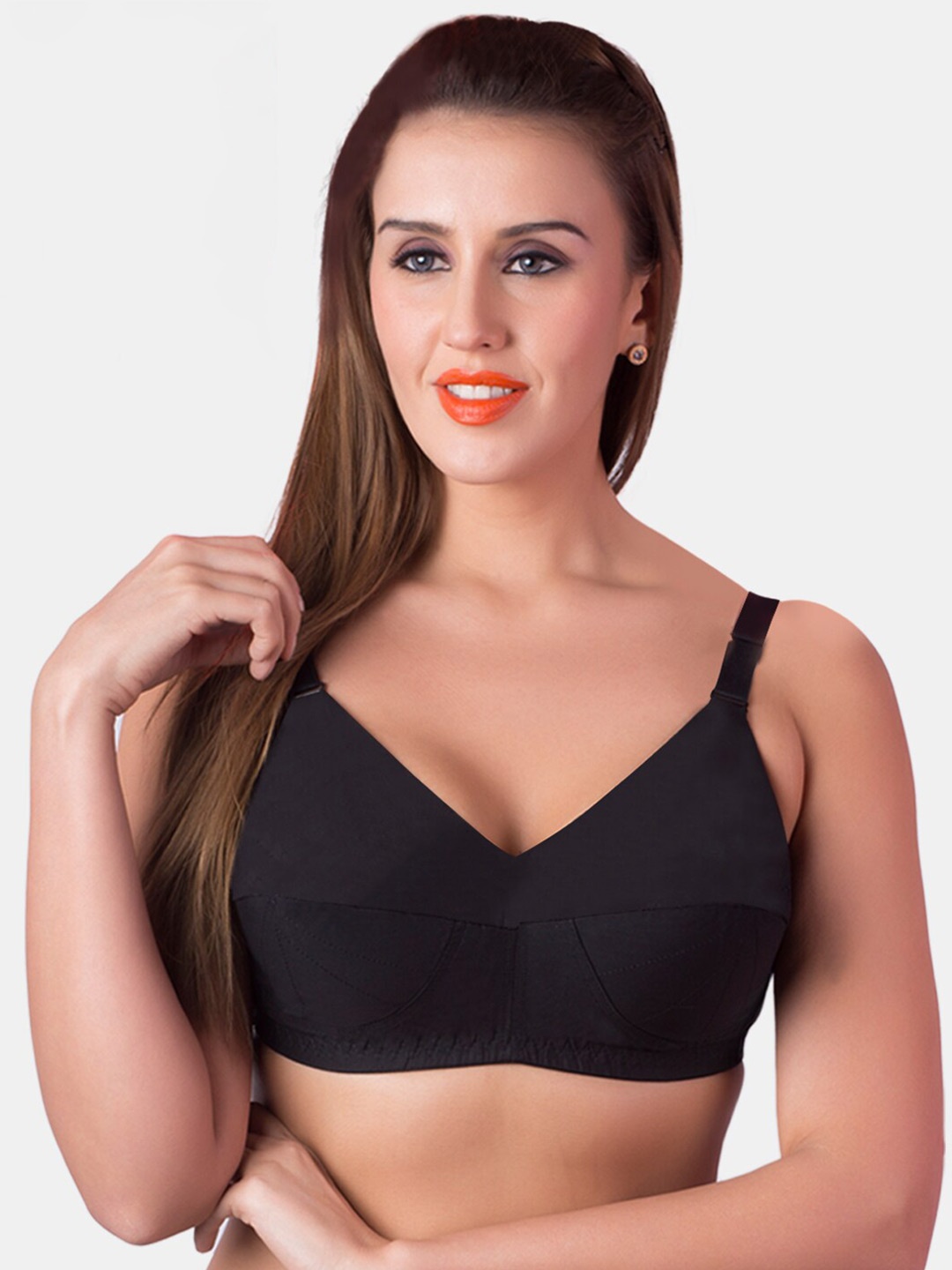 

Rajnie Pack Of 2 Cut & Sew Non Padded Full Coverage Cotton All Day Comfort Minimizer Bras, Black