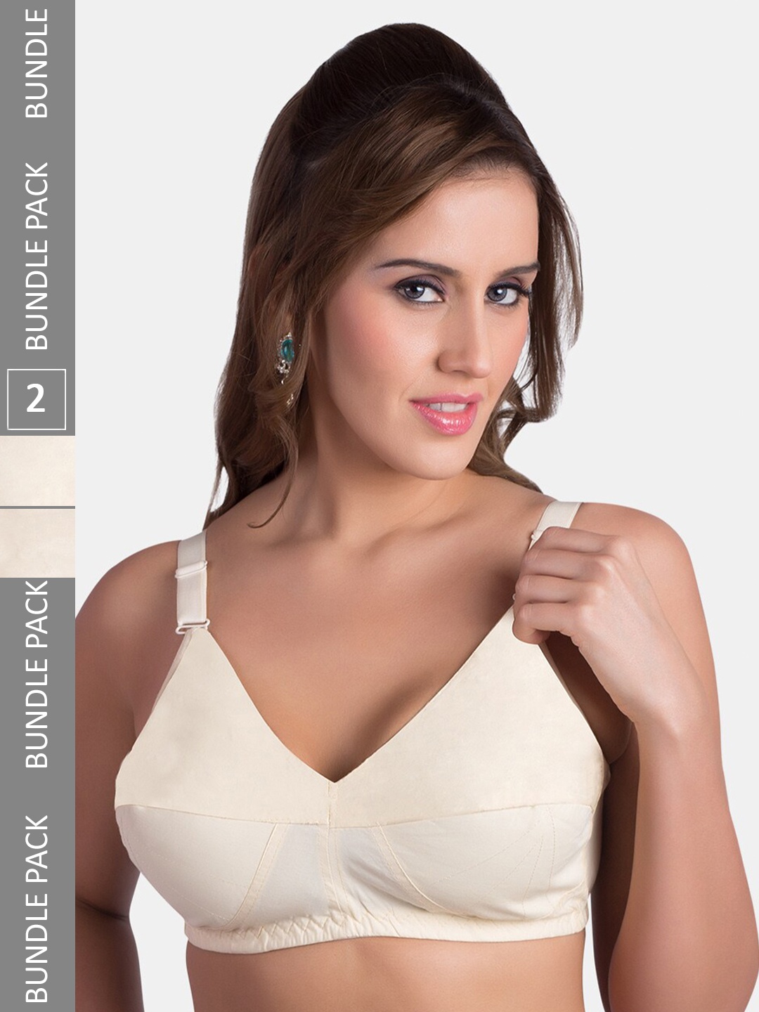 

Rajnie Pack Of 2 Cut & Sew Non Padded Full Coverage Cotton All Day Comfort Minimizer Bras, Beige