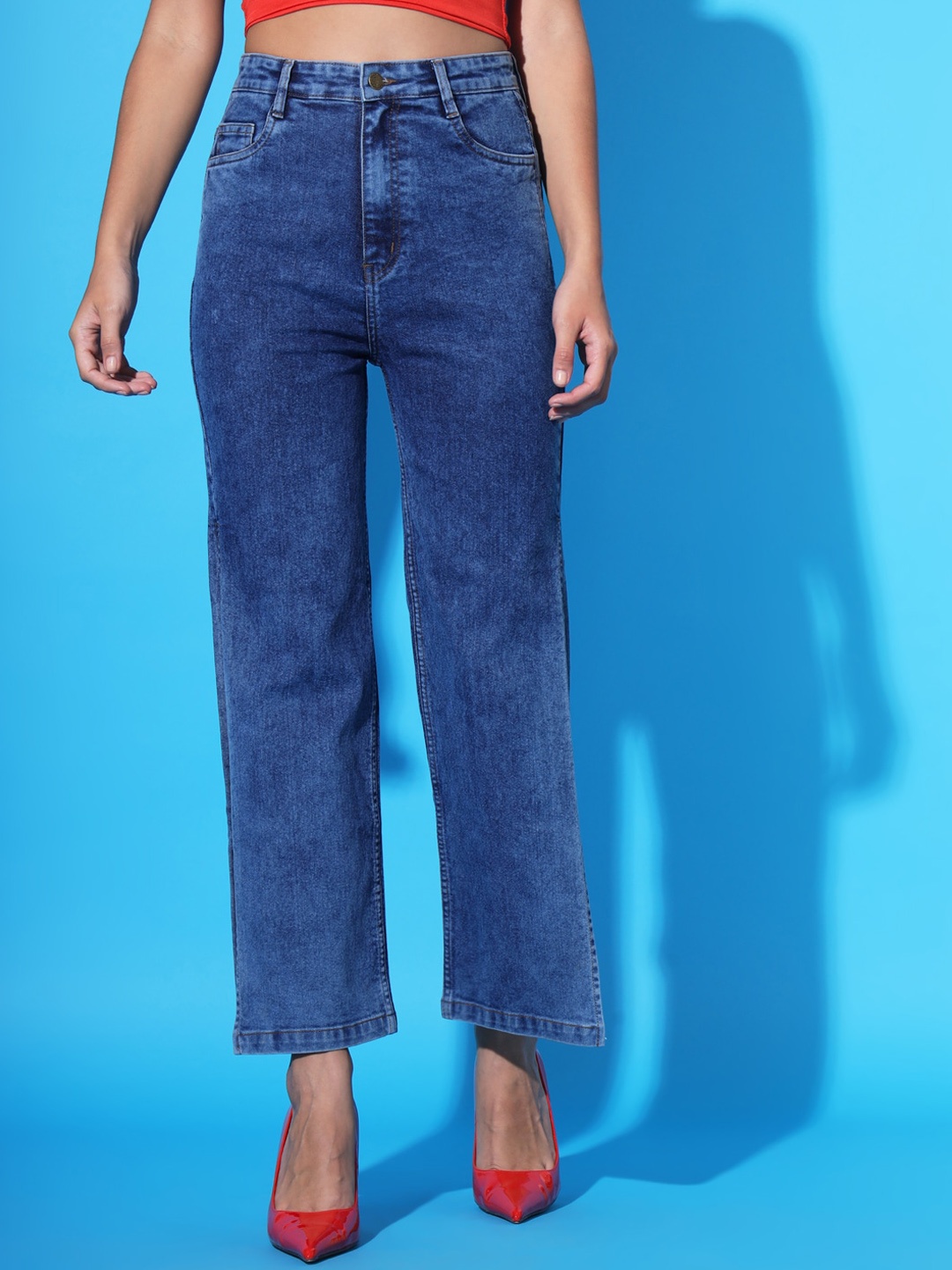 

GUTI Women Flared High-Rise Clean Look Stretchable Jeans, Blue