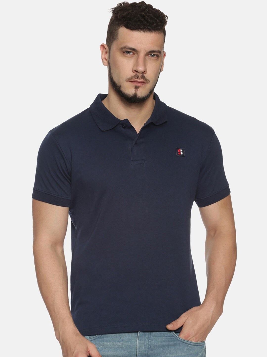 

Steenbok Polo Collar Slim Fit Cotton T-Shirt, Navy blue