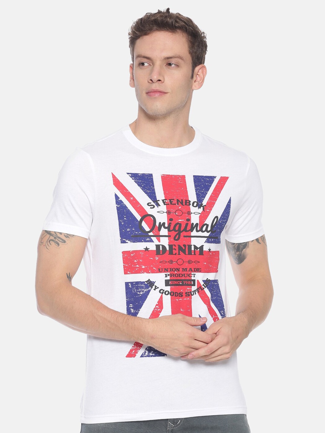 

Steenbok People And Places Printed Slim Fit Pure Cotton Casual T-shirt, White