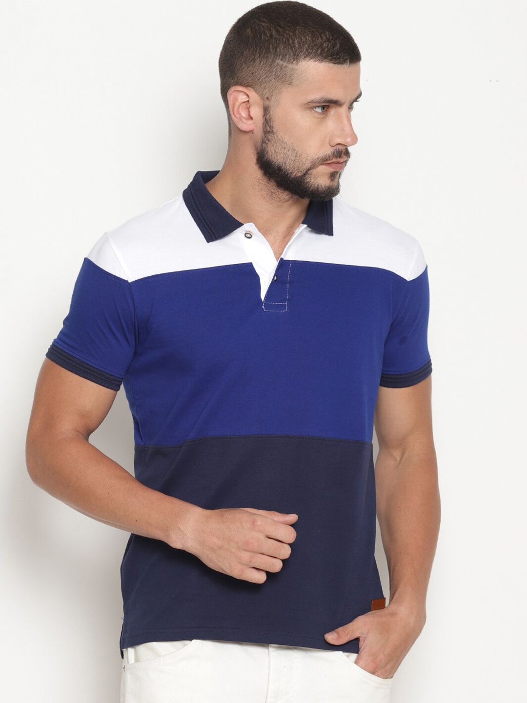

Steenbok Colourblocked Polo Collar Slim Fit Cotton T-Shirt, Blue