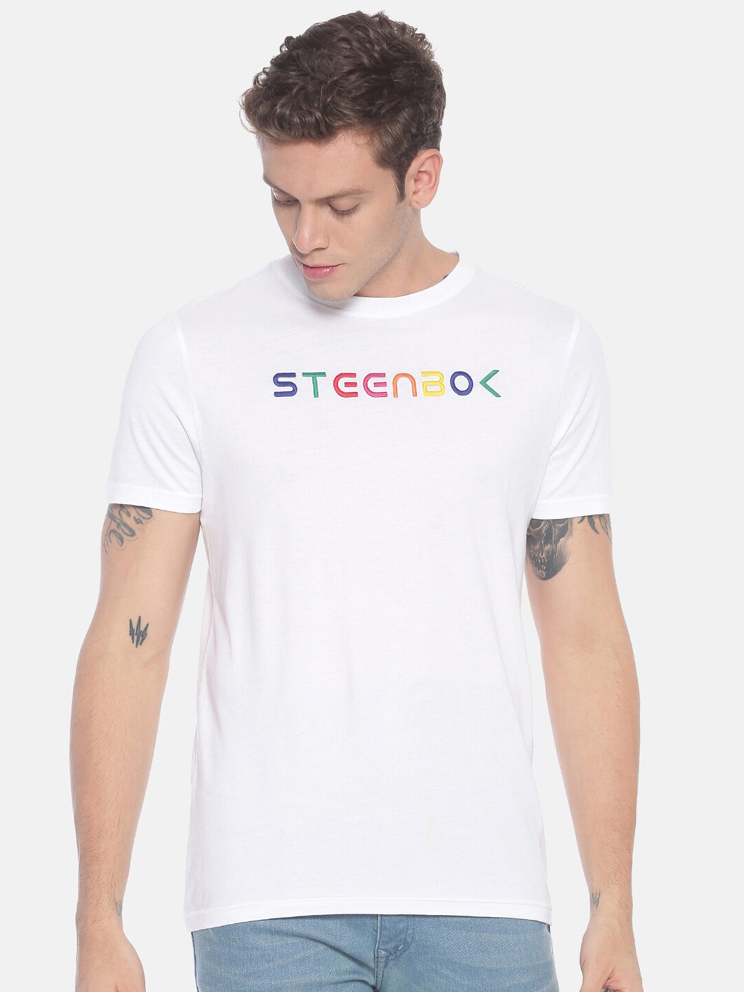 

Steenbok Typography Embroidered Cotton T-shirt, White