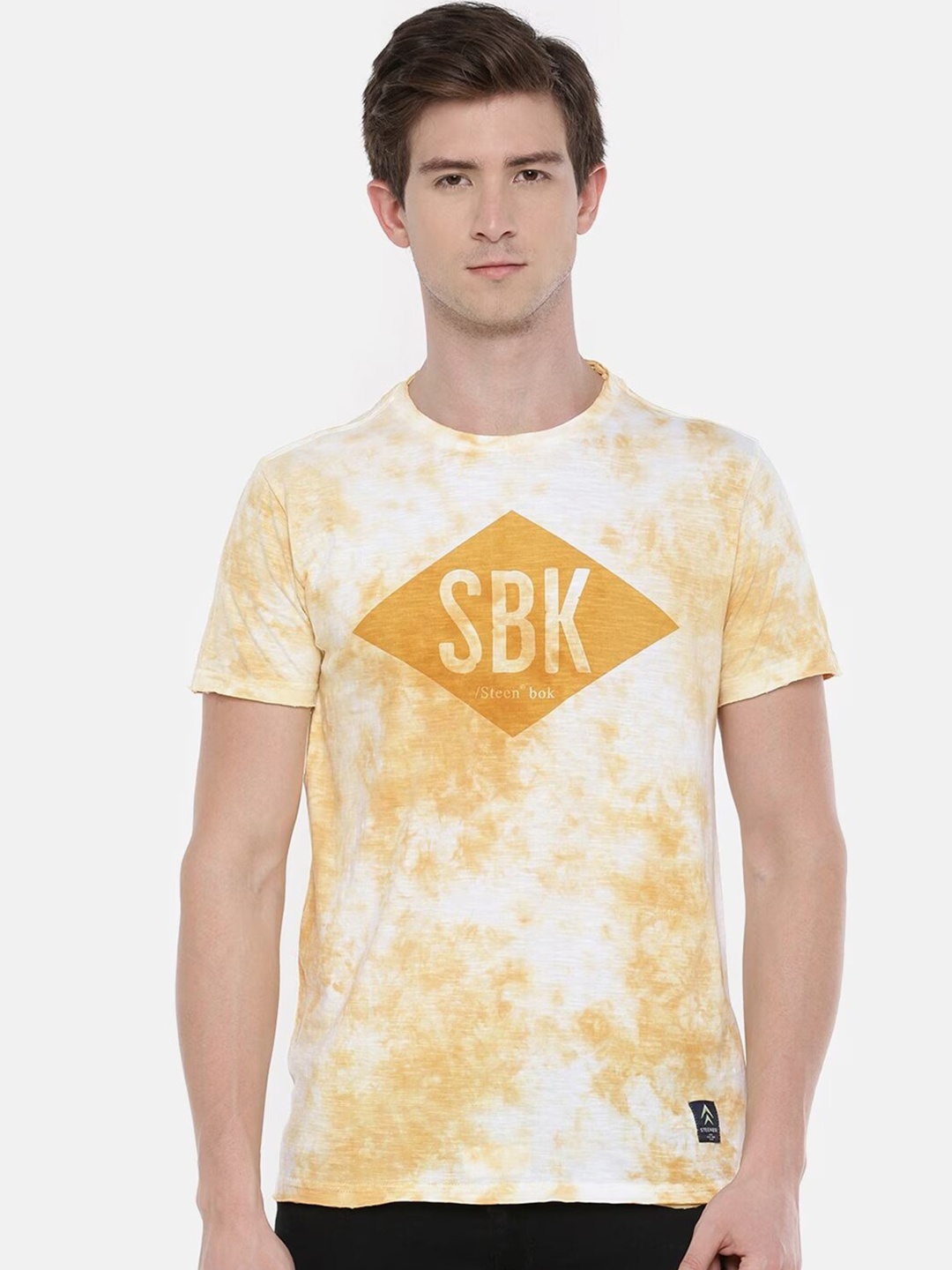 

Steenbok Tie & Dye Round Neck Slim Fit Cotton T-Shirt, Yellow