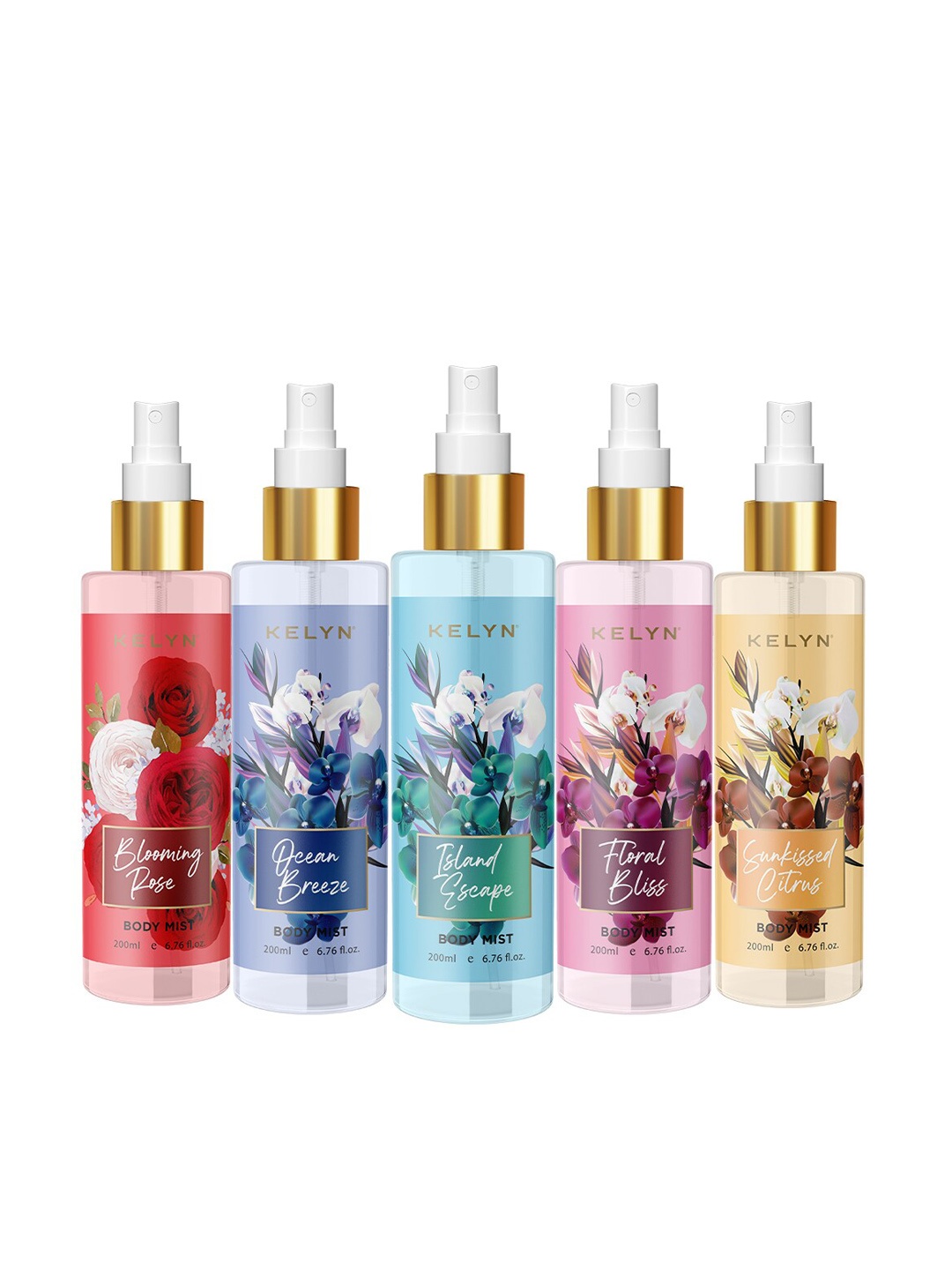 

KELYN Women Set Of 5 Long Lasting Body Mist Spray Combo - 200ml Each, Multi